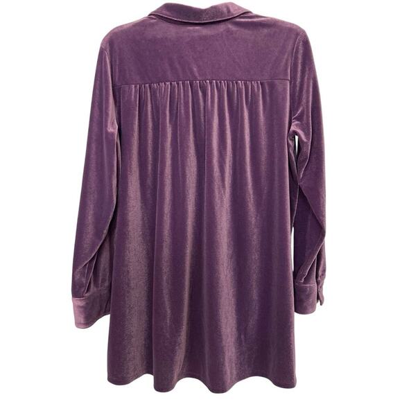 J Jill Wearever Purple Velvet Button Down Long Sleeve Blouse Top Large Petite - Picture 2 of 10
